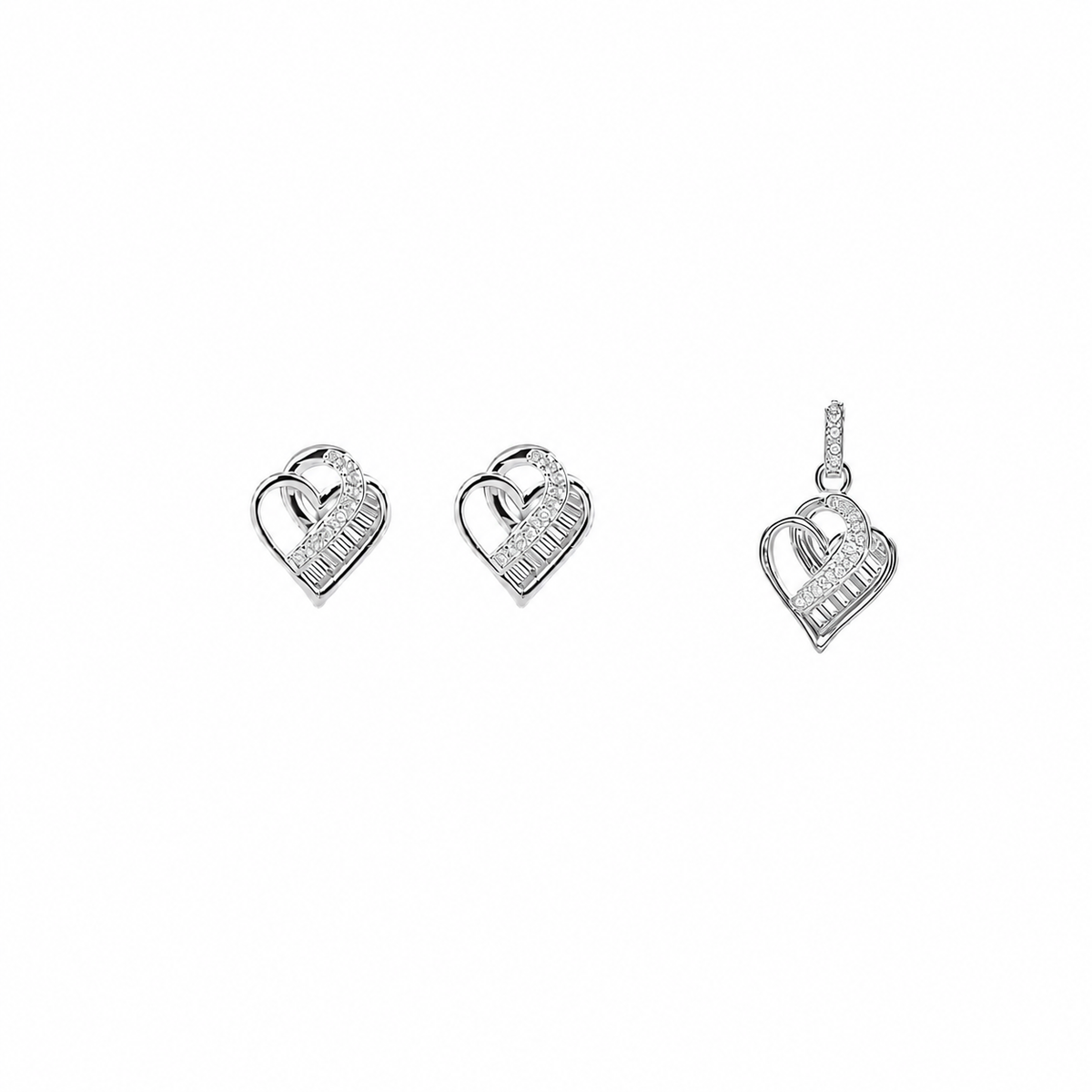 Classic Silver Heart Spark Pendant Set