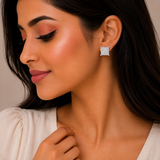 Square patterned women`s Earrings in silver