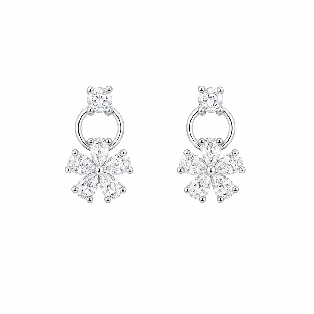 Silver Petal Spark Women`s Earrings