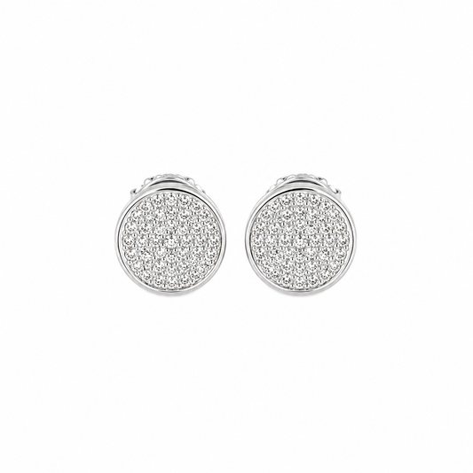 Silver Pavé Round Women`s Studs