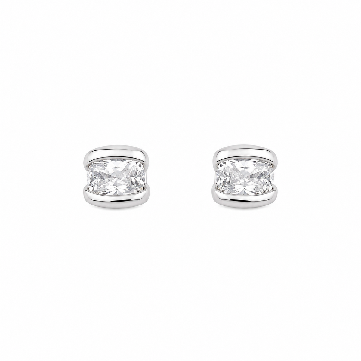 Silver Rectangular Gem Women`s Studs