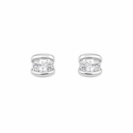 Silver Rectangular Gem Women`s Studs