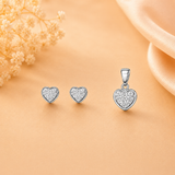 Tiny Heart Pendant with earrings in Silver