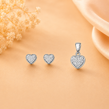 Tiny Heart Pendant with earrings in Silver