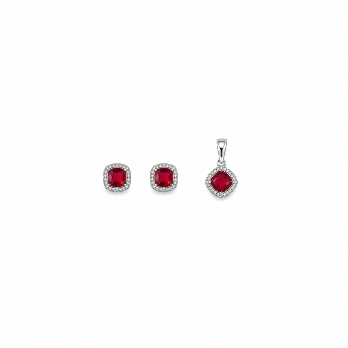 Red Ruby Pendant with earrings in silver