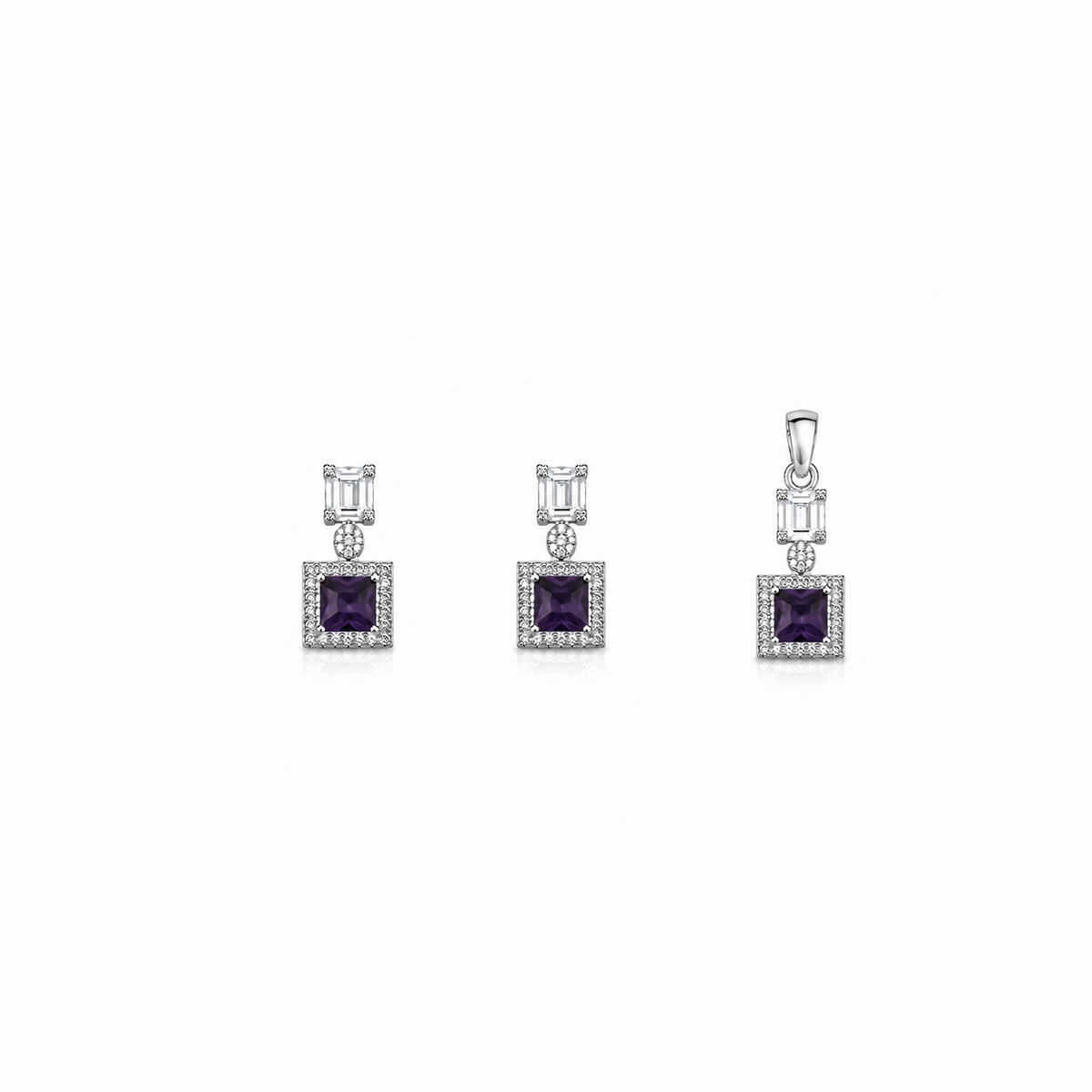 Purple Pendant with earrings Set