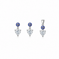 Evileye Curve Pendant with earrings in silver