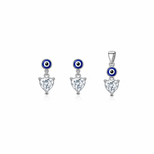 Evileye Curve Pendant with earrings in silver