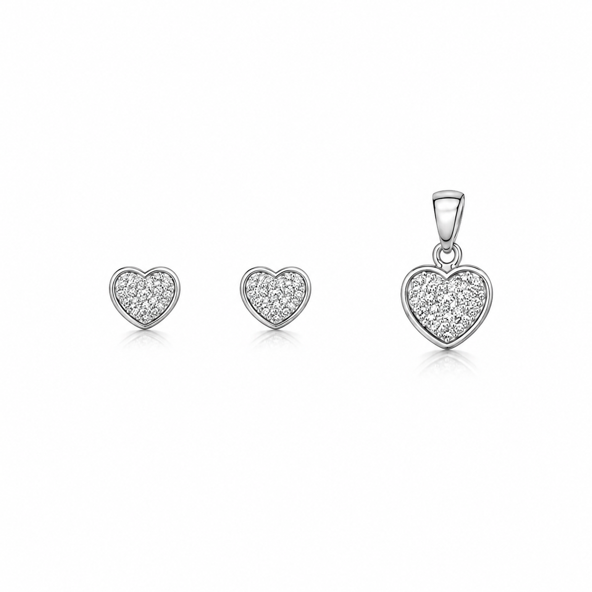 Tiny Heart Pendant with earrings in Silver