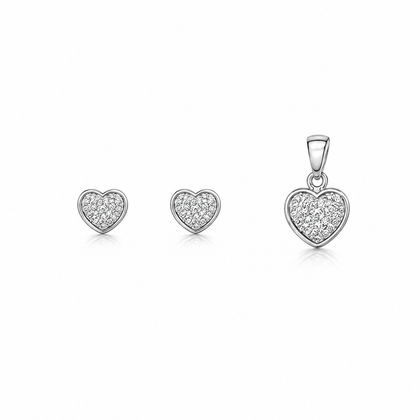 Tiny Heart Pendant with earrings in Silver