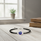 Silver Black Evil eye Women`s anklet