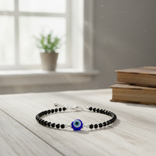 Silver Black Evil eye Women`s anklet