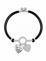 Black Cord Heart Charm Women`s Anklet