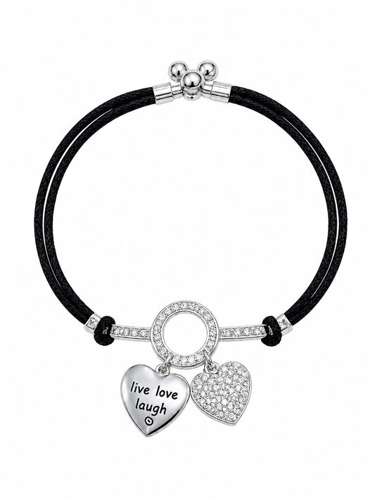 Black Cord Heart Charm Women`s Anklet