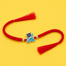 Blue Teddy Silver Kids Rakhi with Cute Charm Design