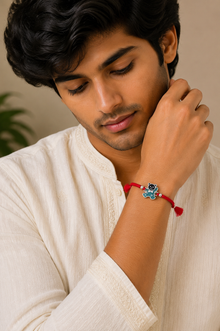 Blue Teddy Silver Kids Rakhi with Cute Charm Design
