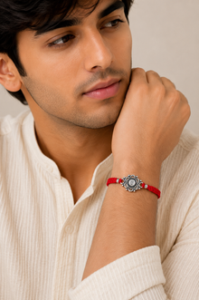 Silver Floral Stone Rakhi