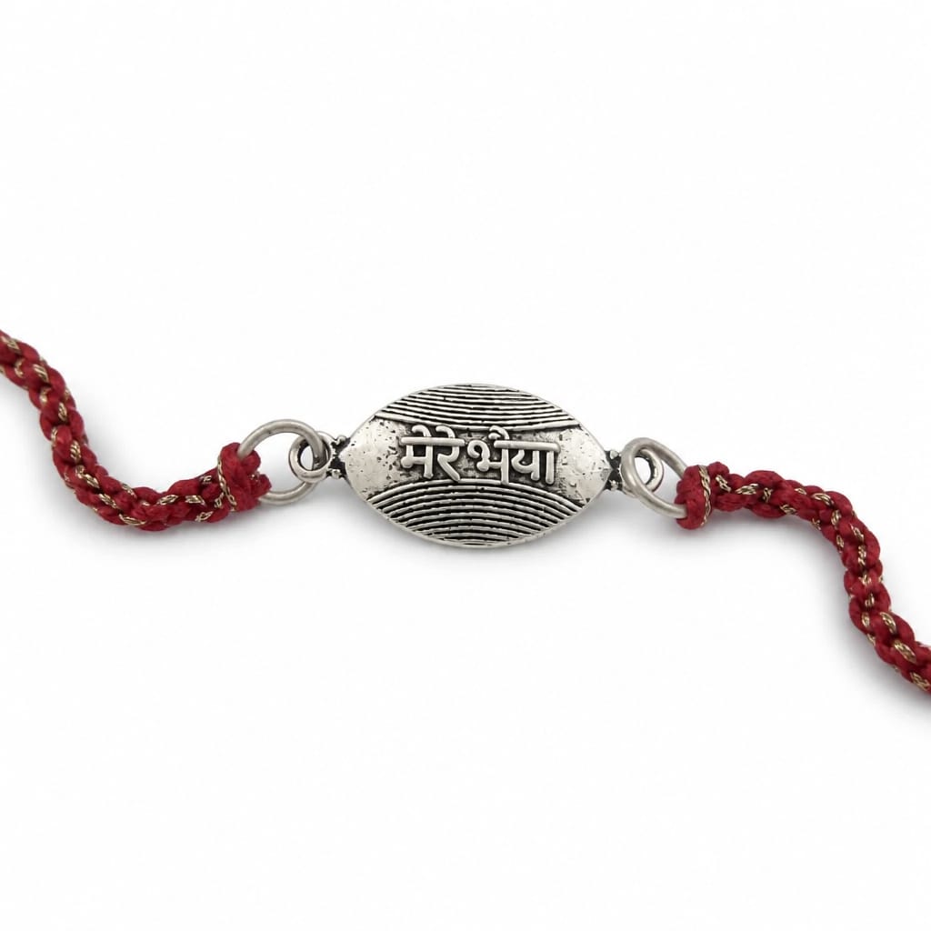 Mere Bhaiya Silver Rakhi with Sacred Red Thread