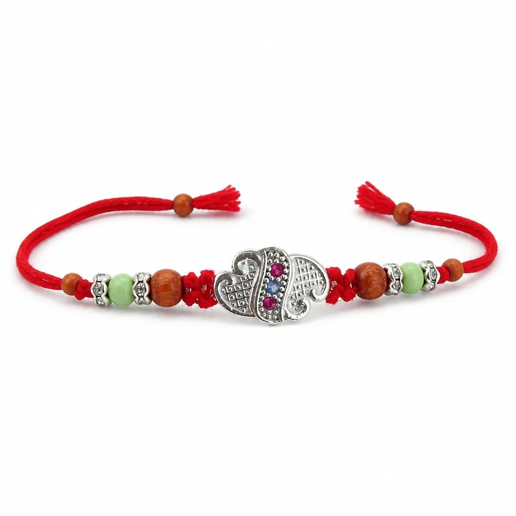Silver Paisley Stone Rakhi