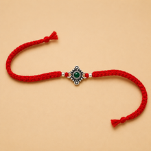 Festive Green Stone Silver Rakhi