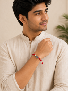 Festive Green Stone Silver Rakhi