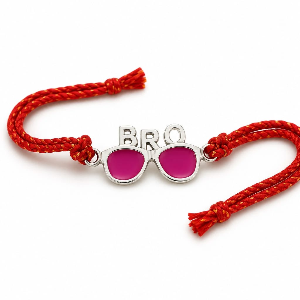 BRO Sunglasses Silver Rakhi with Red Thread Charm