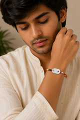 Silver Classic Pearl Bead Rakhi for Brother