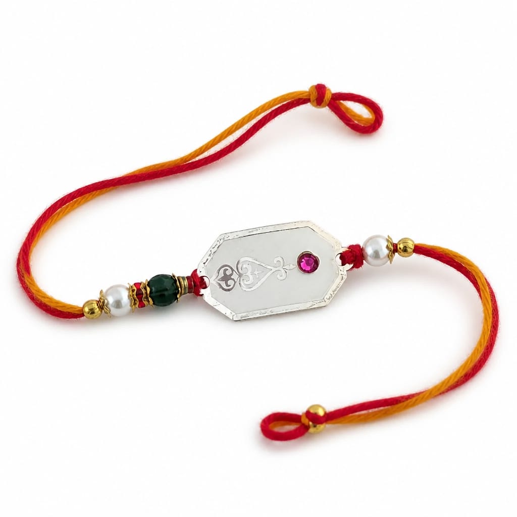 Silver Classic Pearl Bead Rakhi for Brother