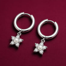 925 Silver Pearl Flower Hoop Earrings for Women