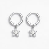 925 Silver Pearl Flower Hoop Earrings for Women
