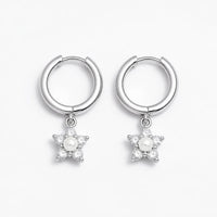 925 Silver Pearl Flower Hoop Earrings for Women