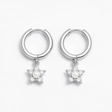 925 Silver Pearl Flower Hoop Earrings for Women