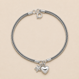Heart charm women`s anklet in silver