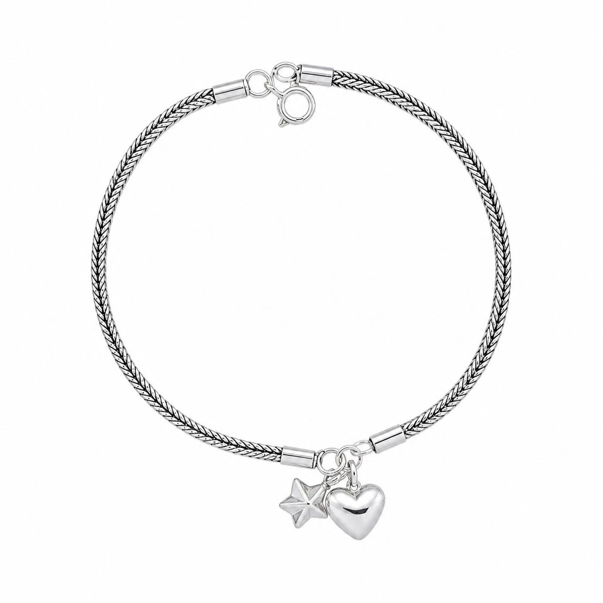 Heart charm women`s anklet in silver