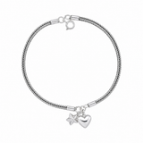 Heart charm women`s anklet in silver