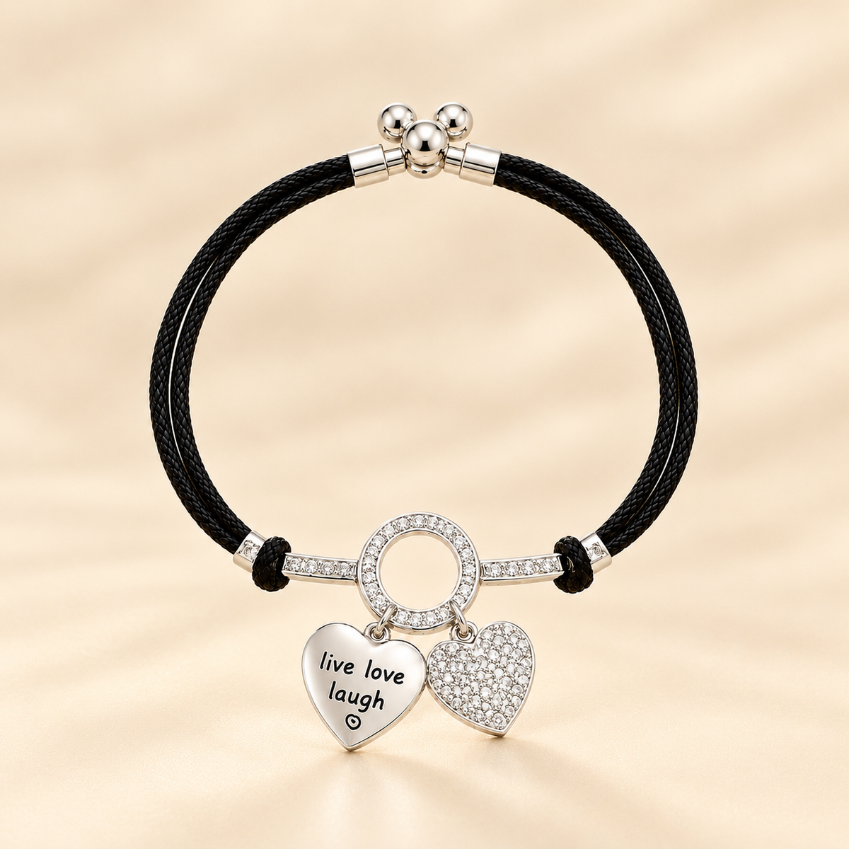 Black Cord Heart Charm Women`s Anklet