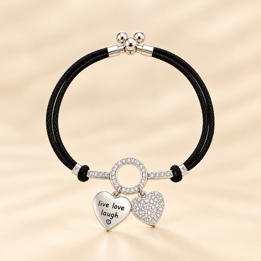Black Cord Heart Charm Women`s Anklet