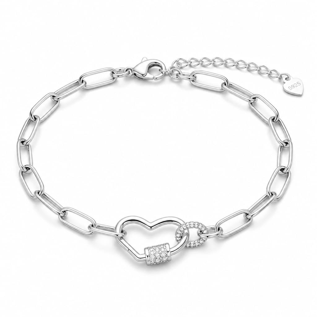 Heart chain loose Bracelet in Silver