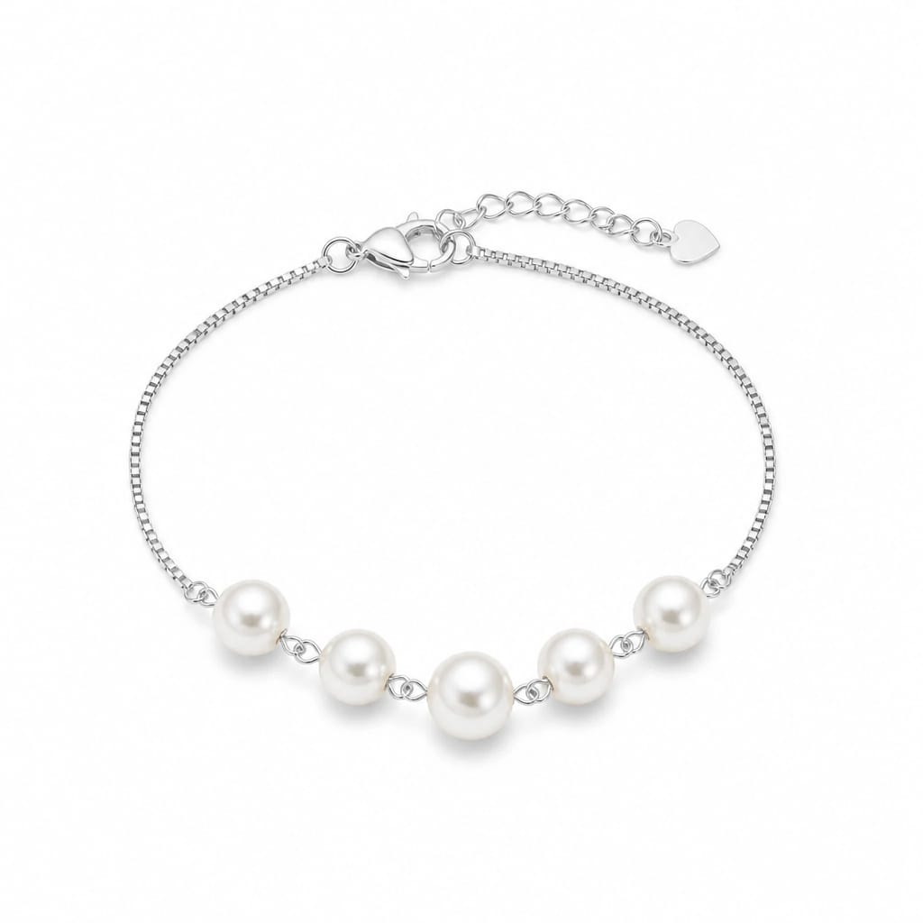 Silver Pearl Chain Bracelet for Women