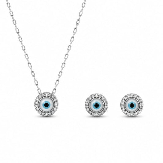 925 Silver Evil Eye Necklace Set for Women