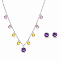 925 Silver Multicolor Crystal Necklace Set Women