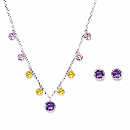 925 Silver Multicolor Crystal Necklace Set Women