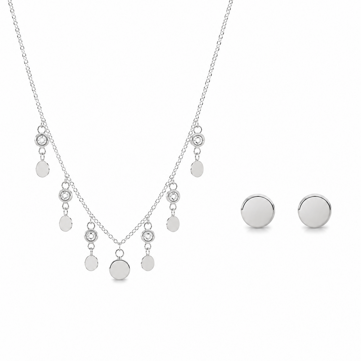 925 Silver Disc Charm Necklace Set for Women