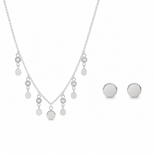 925 Silver Disc Charm Necklace Set for Women