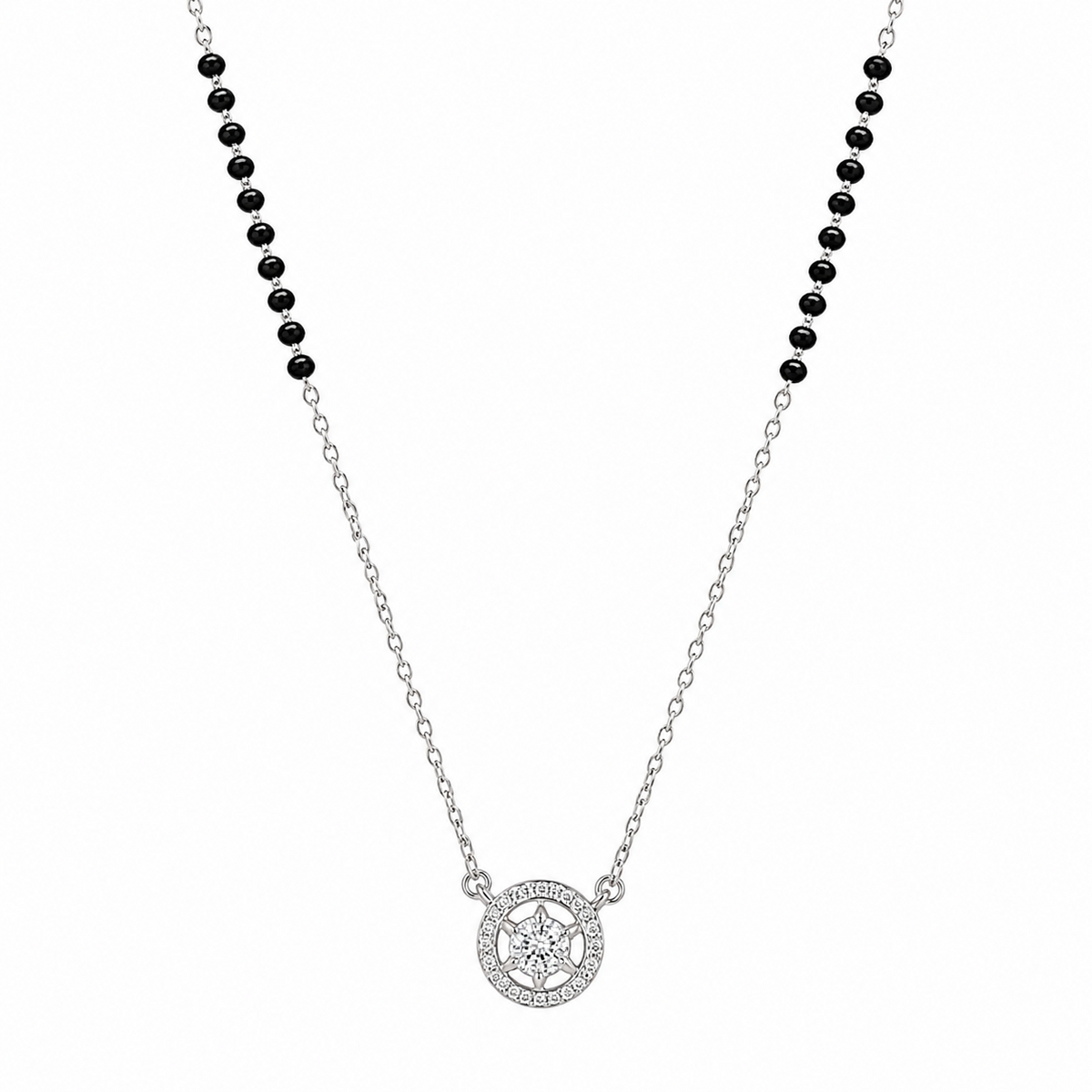 Silver Noir halo Mangalsutra Pendant
