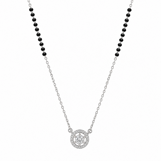 Silver Noir halo Mangalsutra Pendant