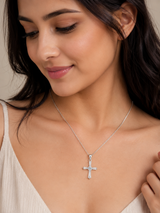 Cross patterned women`s Pendant in silver