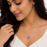 Pink flower shaped Pendant in silver