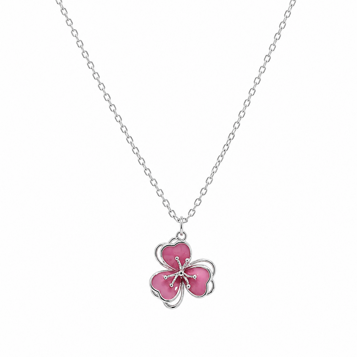 Pink flower shaped Pendant in silver