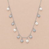 925 Silver Pearl & Crystal Charm Necklace for Women